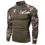 Men's 1/4 Zip Tactical Long Sleeve Shirt Military Style Combat Shirt with Pockets Airsoft Top Outdoor Clothing for Hunting Camping Hiking Green Camo