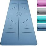 Core Balance TPE Yoga Mat with Alignment Lines 6mm Non Slip Eco Friendly Foam with Travel Strap (Blue)