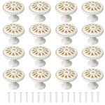 YEYIT 16Pcs White Door Knobs for Cupboards, Round Drawer Knobs, Single Hole Cupboard Handle, Mushroom Drawer Handle 30MM Aluminum Alloy Flower Pattern Handle Knobs for Drawers with Screws