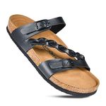 AEROTHOTIC Women's Arch Support Casual Strappy Slide Sandals, Viking Black, 9