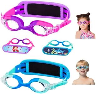 Vvinca Kids Swim Goggles, 2 Packs Toddler Goggles with Fabric Strap Cover No Tangle Pain Free, Clear View Anti-Fog Leakproof Water Pool Swimming Goggles for Kids Youth Girls Boys Age 3-8