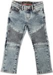 X RAY Baby Boy's Toddler Jeans, Elastic Waist Inside Ripped Biker Moto Distressed Denim Colored Pants, Bleach Biker, 4 Years