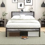 Diolong Full Bed Frame with Wood Storage Headboard, Double Bed Frame Full, Heavy Duty/Mattress Foundation/No Box Spring Needed/Grey