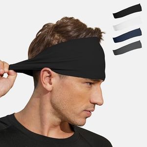 VIMPEP Sports Headbands for Men Soft Feeling Sweatband Workout Headband for Running,Basketball,Tennis,Yoga Fitness Stretchy Quick-Dry Hairband for Unisex Black,White,Dark Blue,Dark Grey