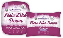 Slumberdown Feels Like Down Double Duvet - 13.5 Tog Warm Winter Quilt Ideal for Cold & Chilly Nights, 2 Medium Support Pillows - Comfortable, Hypoallergenic, Machine Washable, Size (200cm x 200cm)