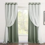 PONY DANCE Living Room Curtains 84 Inch Length - Sheer Overlay Blackout Curtains, 52 inches Wide, Window Treatment Panels, Cortinas De Sala Elegantes (Sage Green, Set of 2, with Extra Tie-backs)