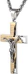 HZMAN Men's Stainless Steel Cross Crucifix Bible Prayer Pendant Necklace 22+2" Chain (Gold)