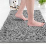 LuxUrux Bath Mat-Extra-Soft Plush Bath Shower Bathroom Rug, 1'' Chenille Microfiber Material, Super Absorbent Shaggy Bath Rug (Light Grey, 50 x 80 cm)