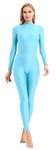 speerise Adult High Neck Zip One Piece Unitard Full Body Leotard Bodycon Jumpsuit for Women, Turquoise, Large