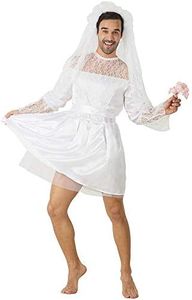 Funny Male White Bride Costume Men's Wedding Dress Novelty Fancy Dress Stag Do Hen Night Party Outift (One Size, White)