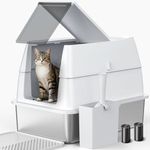 FURTIME Cat Litter Box High Sided Stainless Steel Litter Tray with Lid, 60cm Enclosed Metal Extra Large Litter Tray for Big Cat, Enclosed and Open Type Dual-Use, 60x40x45cm