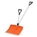 MoNiBloom Ergonomic Snow Shovel Garage Snow Removal with Back-Saving Fore-Grip, 17.5 Inch x 12.5 Inch Blade with Aluminum Edge, Wide Snow Shovel for Doorway Sidewalk and Deck, Orange