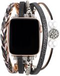 Boho Bracelet Compatible for Apple Watch Band 38mm 40mm 41mm 42mm 44mm 45mm, Dressy Handmade Multilayer Wrap Watch Strap for iWatch Bands Series 9/8/7/6/5/4 for Women(Black)