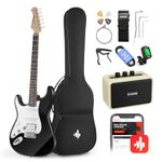 Donner 39 Inch Left-Handed Electric Guitar Kit Solid Body Black Lefty Beginner Set Full-Size with Amplifier Online Lesson Bag Digital Tuner Capo Strap String Cable Picks DST-100BL