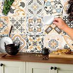 TOARTi Golden Yellow Moroccan Tile Stickers Mandala Square Tile Stickers Adhesive Wall Tiles Stickers for Kitchen for Fire Place Wall 15 x 15 cm Bathroom Self-Adhesive Tiles Set of 18 pcs