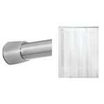 iDesign 78670 Shower Curtain Rail, Medium Length Stainless Steel Tension Rod, Matte Silver & Shower Curtain with Magnetic Hem, Stylish and Water Repellent Shower Liner for Bathroom, Frost White