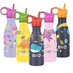 SHO Kids Bottle - Original 2.0 - Ultimate Insulated, Double Walled Stainless Steel Vacuum Flask & Water Bottle - 12 Hours Hot & 24 Hours Cold - 260ml - BPA Free (260ml, Under The Sea with Straw Lid)