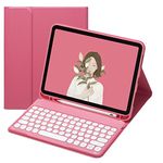 Disonbeir iPad Air 5th 4th Generation Keyboard Case Cute Round Key Color Keyboard Wireless Detachable Bluetooth Keyboard Cover with Pencil Holder for iPad Air 5 iPad Air 4 10.9 inch (Dark Pink)