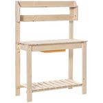 Outsunny Garden Potting Bench w/Sliding Tabletop, Wooden Workstation w/Dry Sink, Outdoor Workbench Potting Table w/Storage Shelf & Hooks, Natural