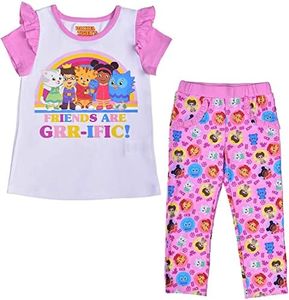 Daniel Tiger Shirt and Legging Set for Girls, Matching Short Sleeve Tee and Pants with Pockets, Size 5T White