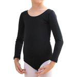 The Fancy Dress® Girls Cotton Stretch Leotards Kids School PE Ballet Dance Gymnastics Full Sleeves Bodysuit (Black, 7-8 Years)