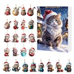 2024 Christmas Advent Calendar, Xmas 24 Days Countdown Calendar - Contains 24 Gifts, Realistic 2D Dragon & Cat & Cow Acrylic Figurine Hanging Ornament for Christmas Tree & Gift, Home Decoration (Cat