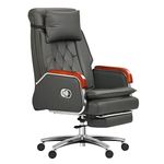 Kinnls Cameron Genuine Leather Massage Chair,Managerial Executive Office Chair Big and Tall Home Chair Fully Reclining with Pillow,Retractable Footrest and Adjustable Headrest (Cowhide Leather-Gray)