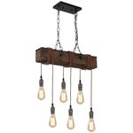 KEESFU 6-Lights Dining Farmhouse Chandelier, Farmhouse Wooden Ceiling Pendant Light, Height Adjustable, Rustic Chandelier for Kitchen Island Dining Room Bar Pool Table Cabin.