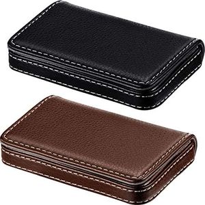 Outus 2 Pieces Business Card Holder, Business Card Wallet Leather Business Card Case Pocket Business Name Card Holder with Magnetic Shut, Credit Card ID Case wallet (Black and Coffee)