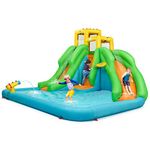 HONEY JOY Inflatable Water Slide, 6 in 1 Giant Water Park Bounce House for Indoor Outdoor w/Double Slides & Splash Pool, Climbing Wall, Blow up Waterslide Inflatables for Kids Backyard(Without Blower)