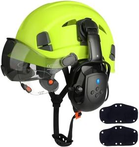 Construction Safety Helmet with Visor Bluetooth Ear Muffs Hard Hat with Visor Vented Hardhats with Clear and Tinted Visor Industrial Work Head Protection for Men Certified ANSI/ISEA Z89.1
