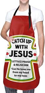 BAIFUMEN Catch Up With Jesus Christian Adjustable Bib Apron Waterdrop Resistant with Pockets Cooking Kitchen Aprons for Women Men Chef (33 x 28 Inches)