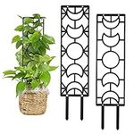 2pcs Metal Plant Trellis for Climbing Support, 19inch Indoor Houseplant Trellis Flower Potted Plants Moon Phase Small Garden Trellis with Moisture-Proof Layer for Pot Plant Vine Monstera (Black)