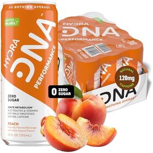 HYDRADNA- Clean Performance Drink, Zero Sugar | For Natural Fuel, Alertness, Boost, Stamina,120 mg Organic Caffeine, Natural Flavors, Zero Sucralose, Clean Ingredients (12 Pack) (12 Pack, Peach)