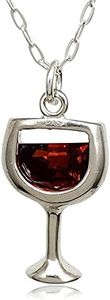 Sterling Silver Wine Glass with Red Cubic Zirconia Charm Necklace, 18"