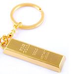 pmw - Bullion Gold Bar Design Metal Key Chain & Key Ring - Pack Of 2 - Gold Bar Key Chain - Great Gifting Item