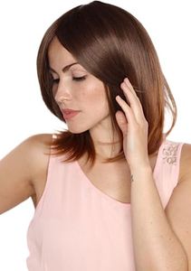 Prettyland Femme brune méchée naturelle perruque de tous les jours mi-longue épaule lisse BOB Carré perruque avec frange Wig C329