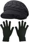 HINDAWI Winter Hat Gloves For Women Knit Snow Ski Outdoor CapsTouch Screen Mittens (Black)