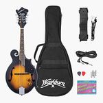 Washburn M3E Mandolin Pack with F-Style Mandolin with Pickup, Gig Bag, Pitch Pipe, Strap, Picks, Booklet, World Class Americana Instrument for Bluegrass, Celtic, Rock and More