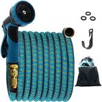 Expandable Garden Hose 100 ft - Flexible Water Hose with 10 Function Spray Nozzle, 3/4 Inch Solid Brass Fittings, Triple 4-Layer Latex Core and Extra Strength 3750D, Lightweight Retractable Hose