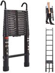 Telescoping Ladder 12.5FT Black Aluminum Step Ladder Portable Extension Folding Ladder with Detachable Hooks, Folded Height 2.8ft Space Saving, 330lbs Load Capacity, for Home, RV, Office