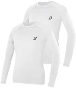 Roadbox Boys Youth Compression Shirts - 2 Pack Long Sleeve Athletic Undershirt Kids Quick Dry Base Layers for Baseball Soccer Football