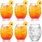 TOPZEA 6 Pack Modern Bar Tiki Glass Mug, 16 Oz Clear Tiki Glasses Cups Double Face Old Fashioned Mixed Cocktail Mugs for Mai Tai, Pina Colada, Punch, Hawaiian Luau Party Drinkware