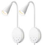 SANKEDOU LED Wall Mount Reading Light, Bedside Reading Lights with Touch Control, 5 Dimmable, USB Output, Night Light & Timers, Flexible Gooseneck Headboard Bed Lights Wall Sconce (White-2P)