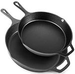 nuovva 2pcs Cast Iron Skillet Set – Pre Seasoned Skillet Frying Pan – Oven Safe Grill Cookware Set for Outdoor & Indoor Use – (Chef Set 10-inch 25cm and 12-inch 30cm)