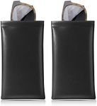 MoKo Squeeze Glasses Case (2 Pack), Portable Leather Soft Sunglasses Case Anti-Scratch Eyeglasses Bag Goggles Sleeve with Cleaning Cloth for Women Men, Black