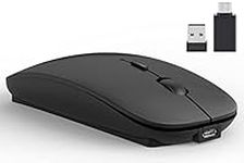 Wireless Mouse for Laptop, Bluetooth Mouse for MacBook Pro/Air/Mac/iPad/Chromebook/Computer -Rechargeale Dual Mode(USB 2.4Ghz + Bluetooth 5.2) Silent Cordless Mouse with USB C Adapter,Black