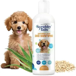 Scrubby Tails Organic Dog Shampoo - Puppy Oatmeal Shampoo for Itchy Skin Relief - Hypoallergenic for Sensitive Skin & Newborns, Deodorizes Smelly Dogs, Tearless, Made in USA, 16oz (Unscented)