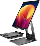 Portable Tablet Stand-Klearlook Adjustable Height/Angle Foldable iPad Stand up to 12.9",Aluminum Phone Tablet Holder Compatible iPad Pro/Mini/Air,iPhone 15 Pro Max,Galaxy Tab,Switch, 4-13"Device-Black