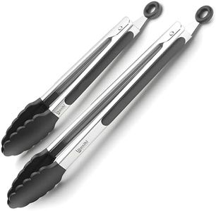 Kitchen Tongs for Cooking with Silicone Tips by Boxiki Kitchen, BPA Free Stainless Steel set of 2 Silicone Tongs for Cooking, Grilling & Toss a Salad, Heat Resistant Grill Tongs for Serving Food.